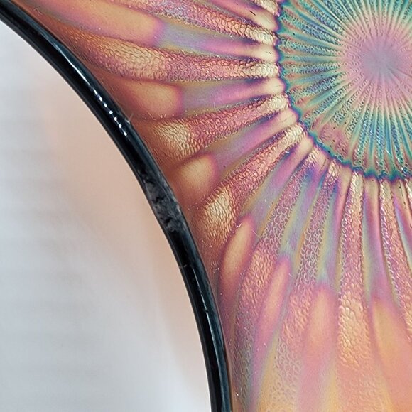 Vintage Carnival Glass Bowl Double Crimped Vertical Rays 9.5" Diameter - Picture 9 of 9